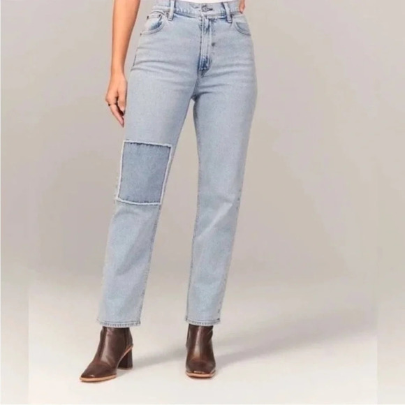 Abercrombie Ankle Straight Ultra High Rise Curve Love Jeans Patch Size 25 0 Long - Picture 3 of 8